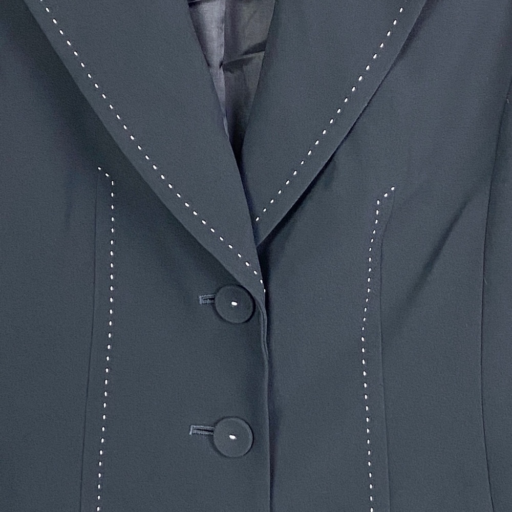 Ann Taylor Solid Black Jacket W/ White Stitch Trim - image 2